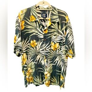 Vintage FZ Men’s Hawaiian Shirt Magnum PI Green Palms Floral Hibiscus MEDIUM🌴